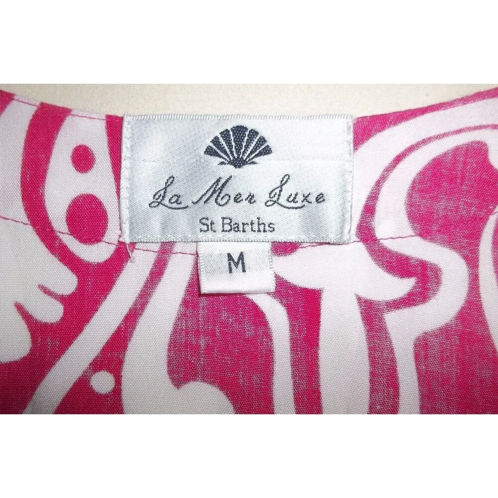 St. Barths Tunic Dress Size M.Pink White Paisley 100% Rayon La Mer Luxe - Picture 5 of 5